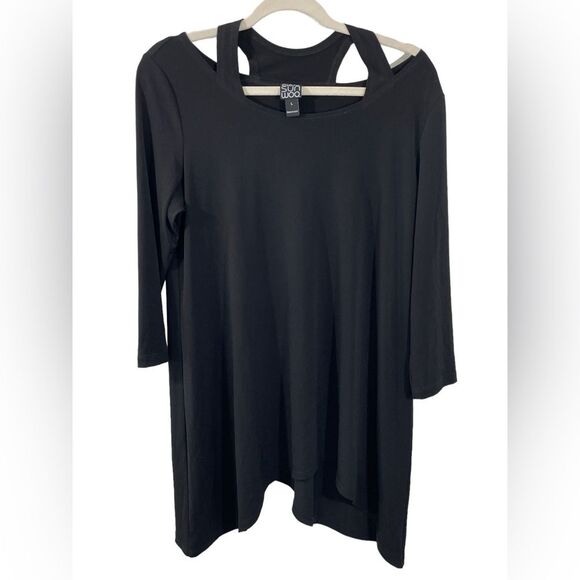 Clara Sunwoo Black Cut Out Asymmetric 3/4 Sleeve Tunic Top Size Large - Picture 1 of 4